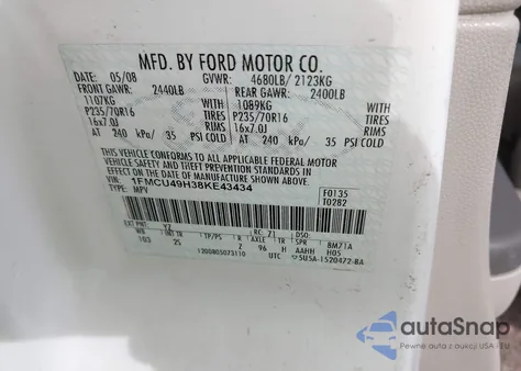 2008 Ford Escape Hybrid из США, поврежденный, VIN 1FMCU49H38KE43434